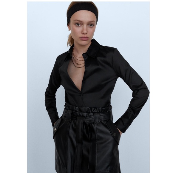 ZARA 🖤Faux Leather Paperbag Skirt Size S NWT - Picture 2 of 6